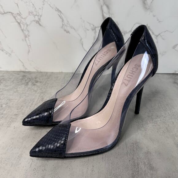 SCHUTZ Snake Print Heels WMNS US Sz 6B High Pumps Black/Transparent Pointed Toe - Picture 4 of 8